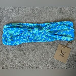 Stone Fox Swim The Lele Top in Ocean Bloom Blue Large Bandeau Bikini Front Knot